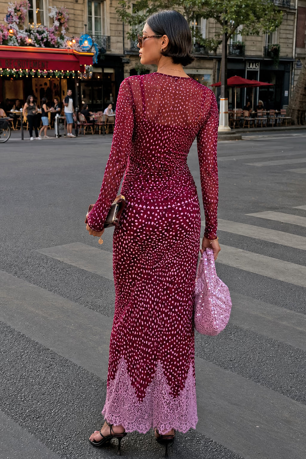 NEVER FULLY DRESSED Burgundy Deer Mesh Top