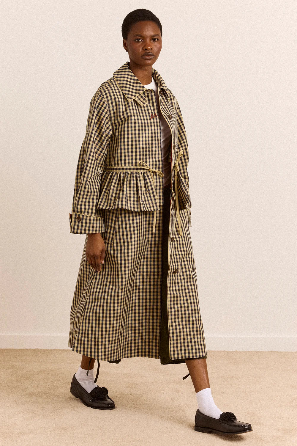 DAMSON MADDER Myrtle Trench Coat - Navy Gingham