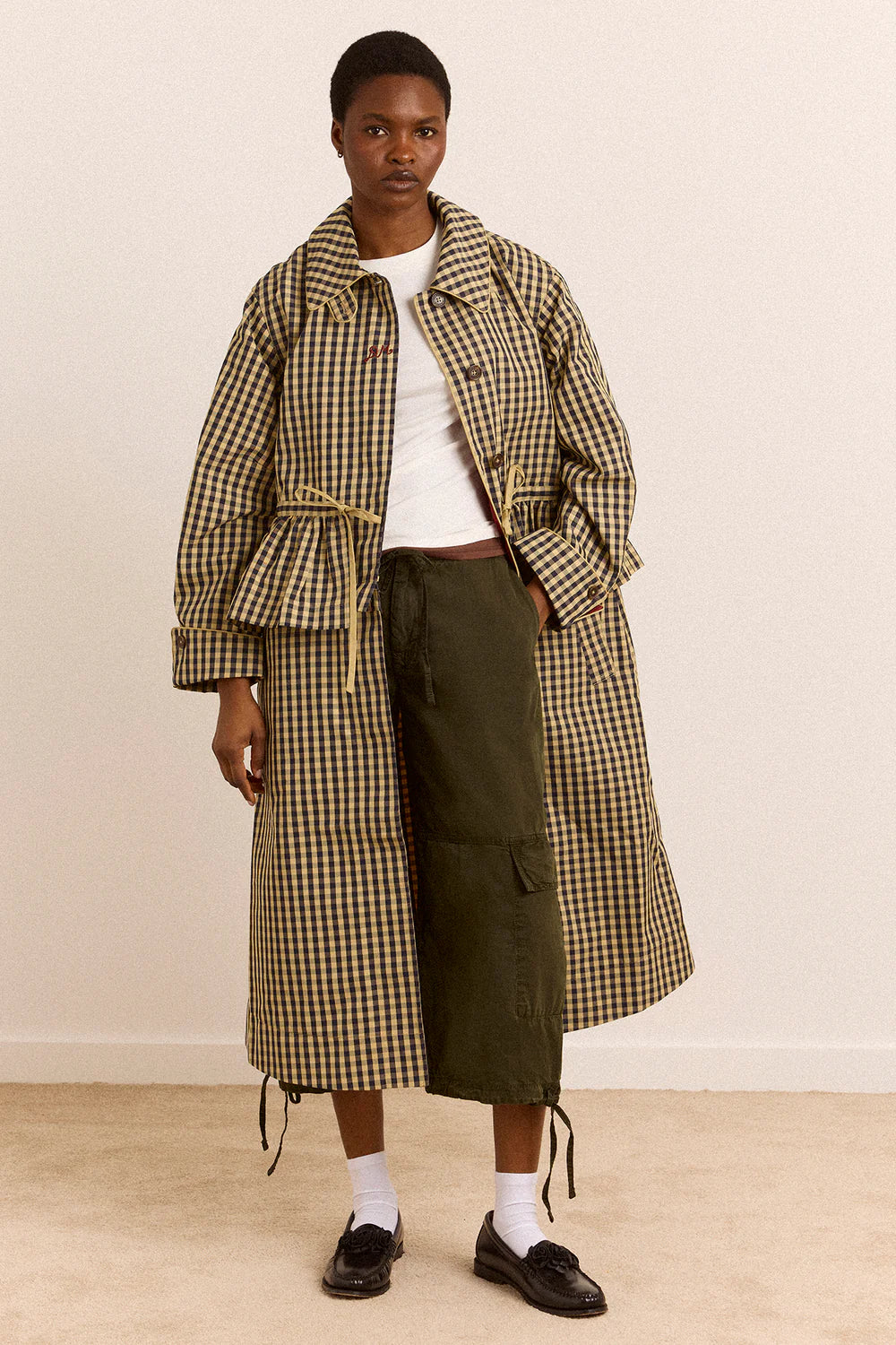 DAMSON MADDER Myrtle Trench Coat - Navy Gingham