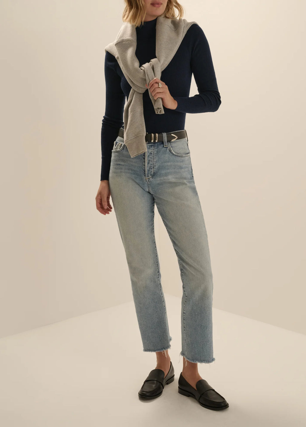 FAVORITE DAUGHTER THE AMELIA LONG SLEEVE TOP - NAVY