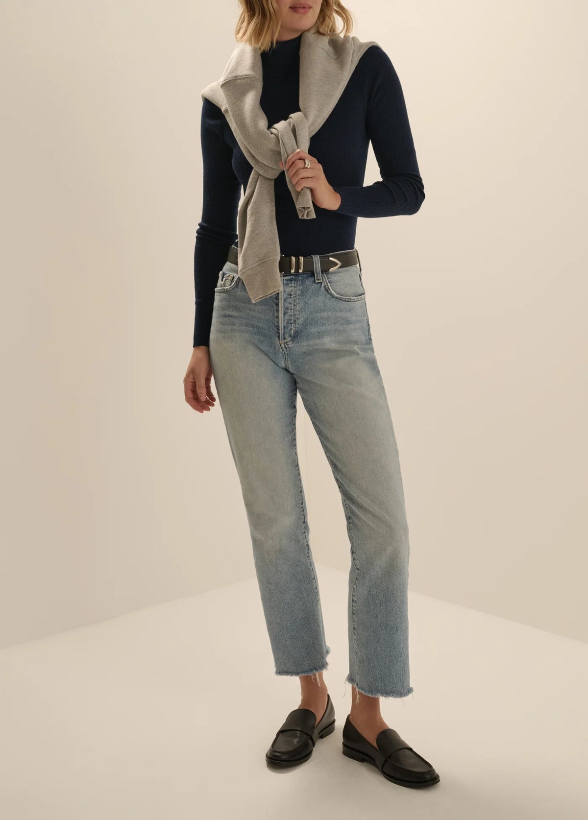 FAVORITE DAUGHTER THE AMELIA LONG SLEEVE TOP - NAVY