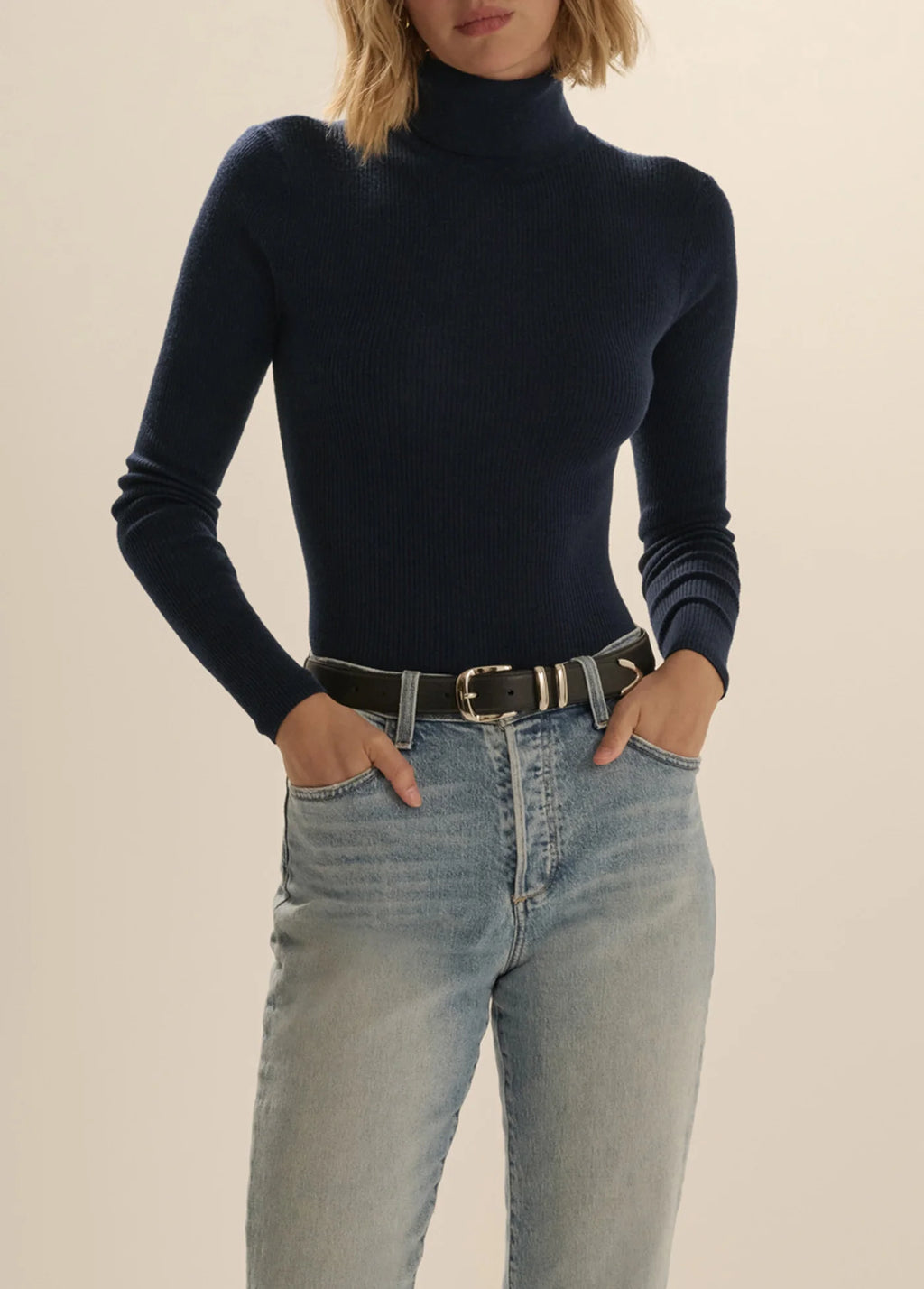 FAVORITE DAUGHTER THE AMELIA LONG SLEEVE TOP - NAVY