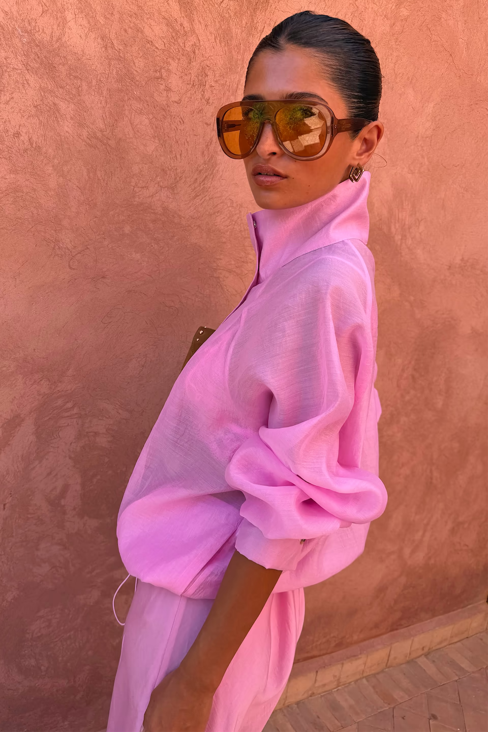 Never Fully Dressed Pink Organza Funnel Neck Jacket