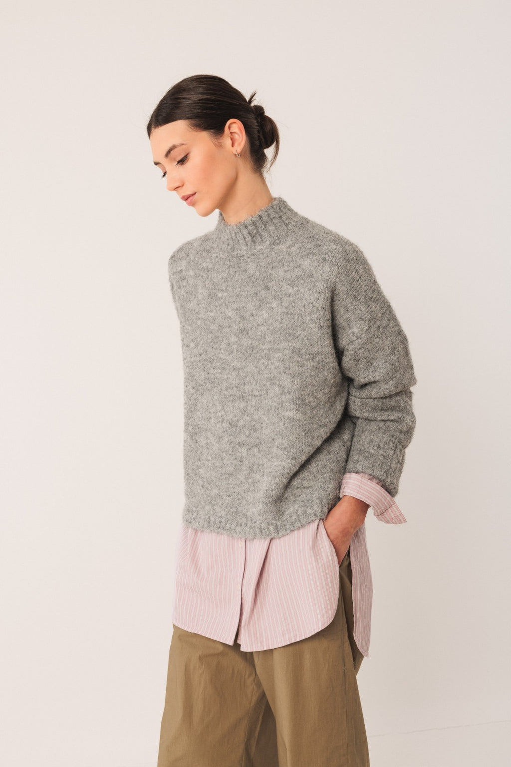 GREY MOCKNECK SWEATER