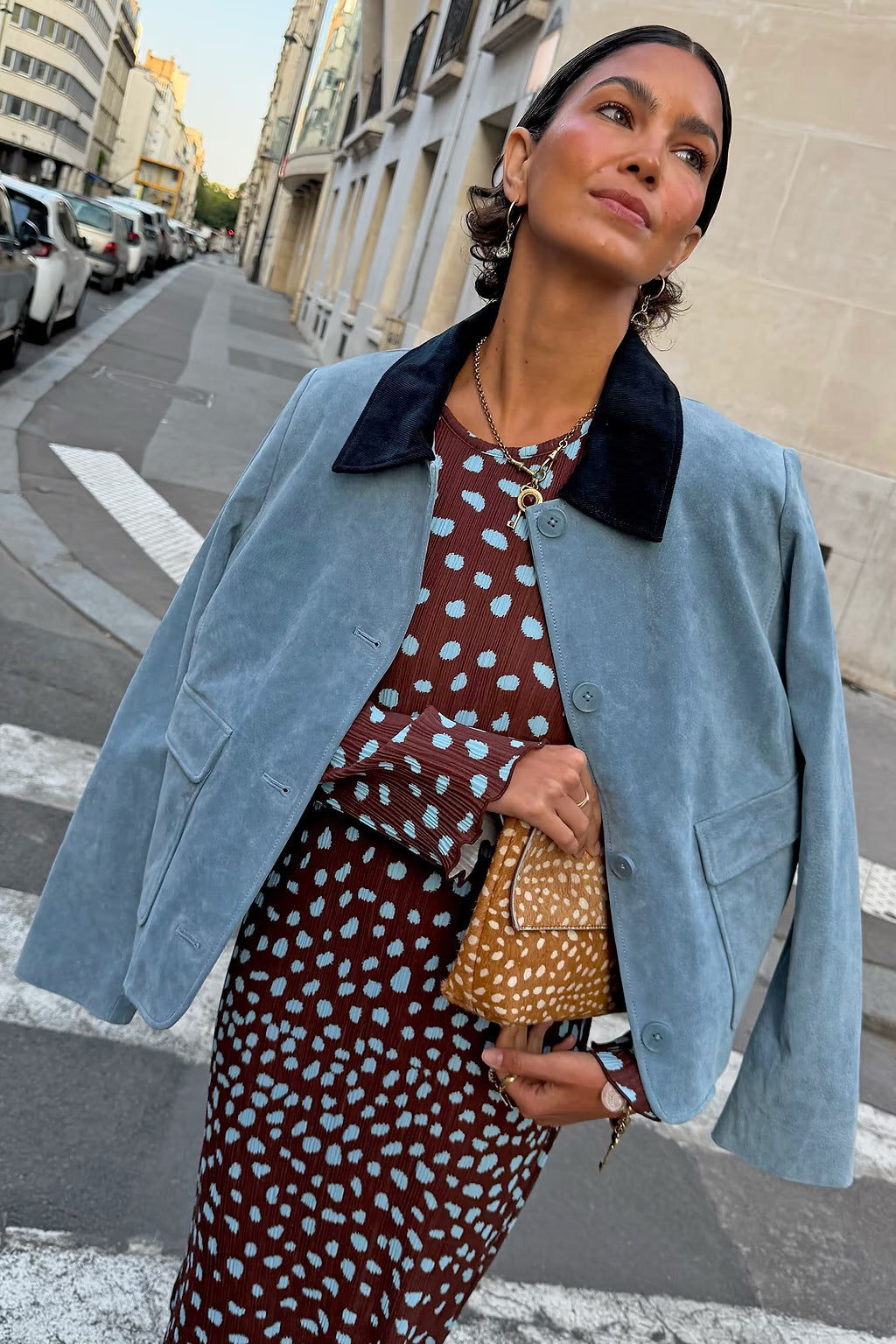 NEVER FULLY DRESSED Sky Blue Suede Jacket