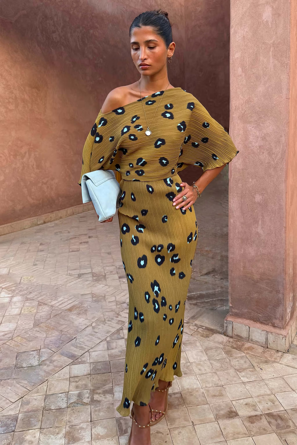 NEVER FULLY DRESSED Olive Blurred Leopard Tilly Dress