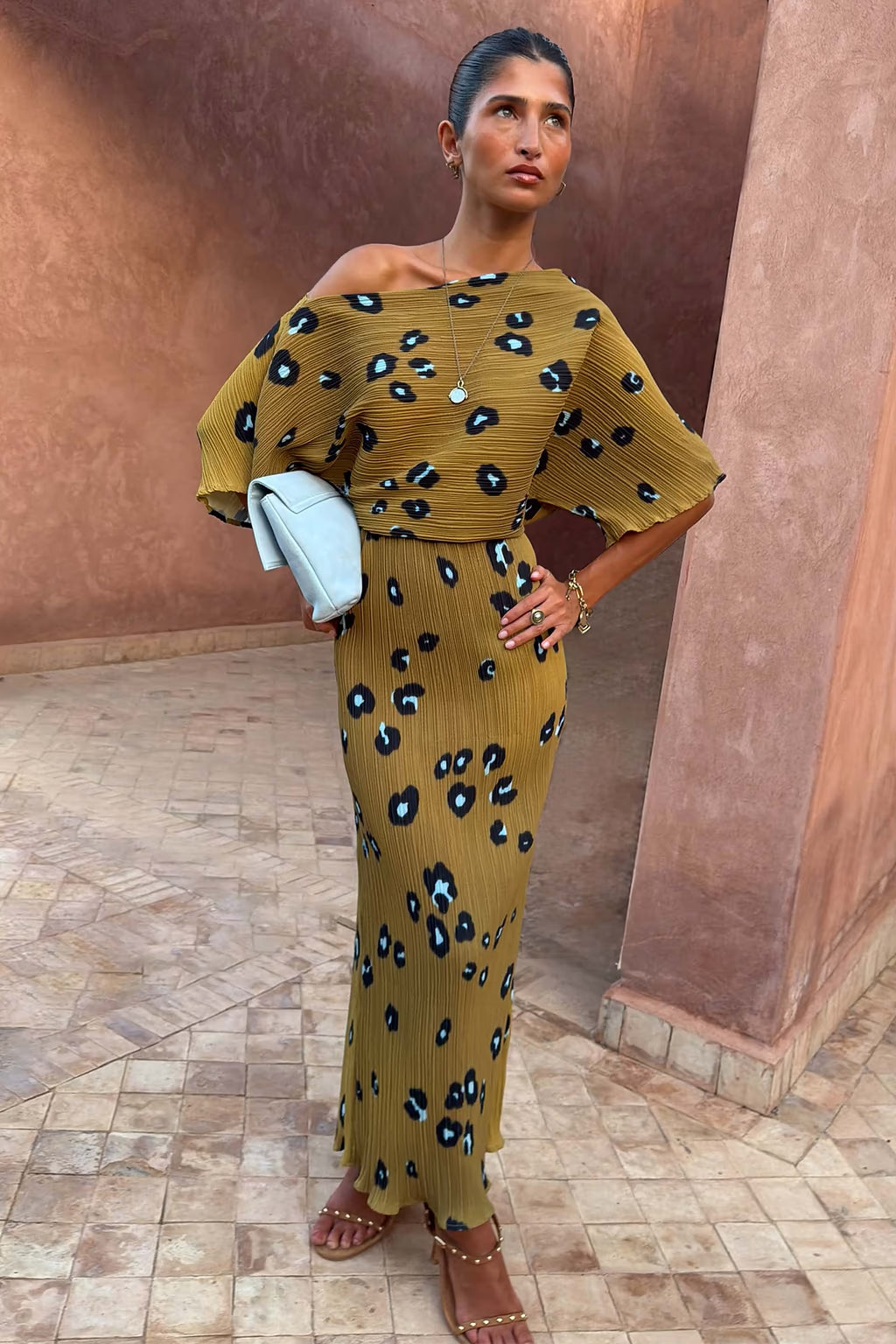 NEVER FULLY DRESSED Olive Blurred Leopard Tilly Dress