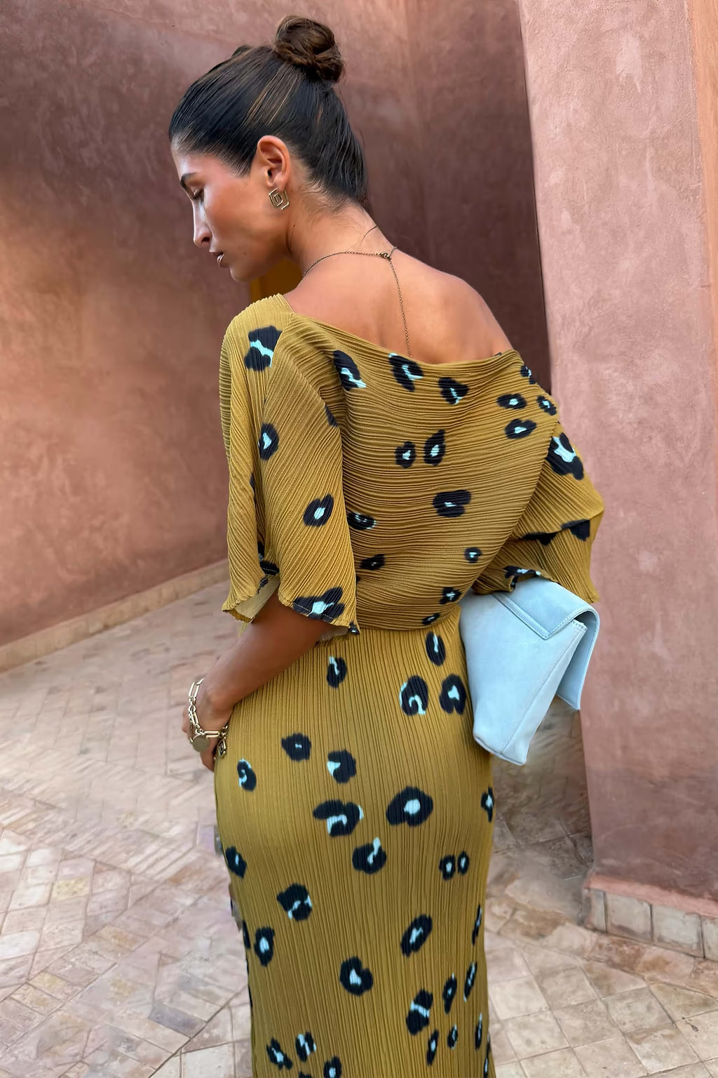 NEVER FULLY DRESSED Olive Blurred Leopard Tilly Dress