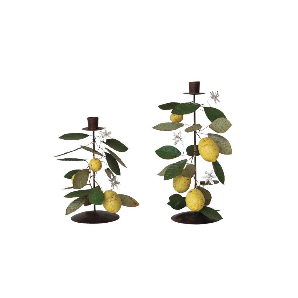 Lemon Toleware Taper Holder, Set of 2