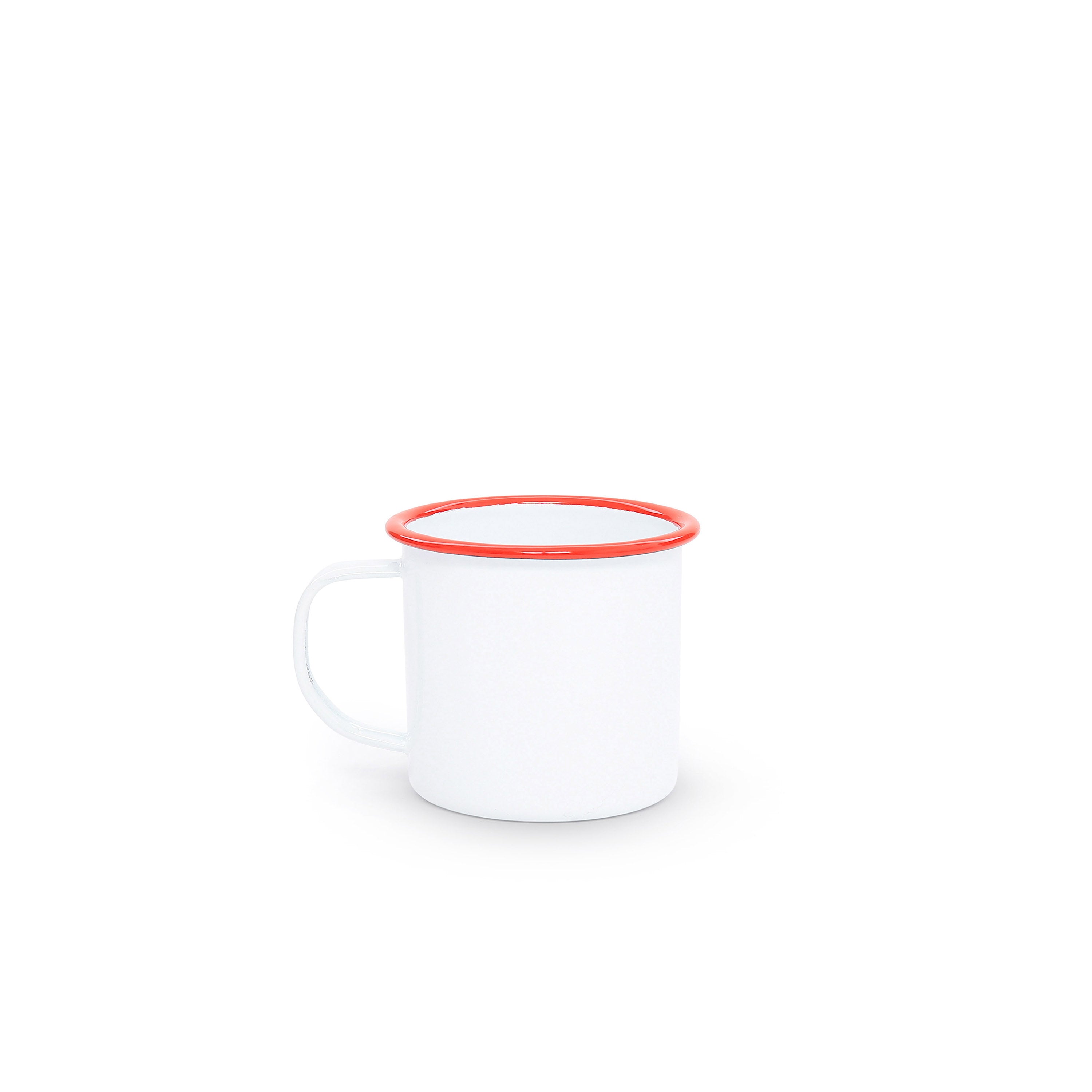Enamelware mug with red rim