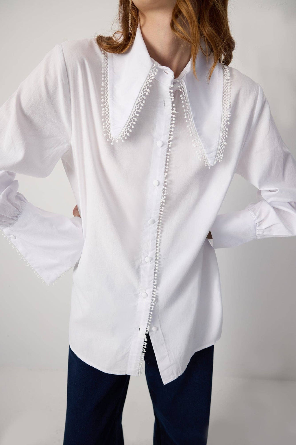 Embroidered Collar Cotton Shirt