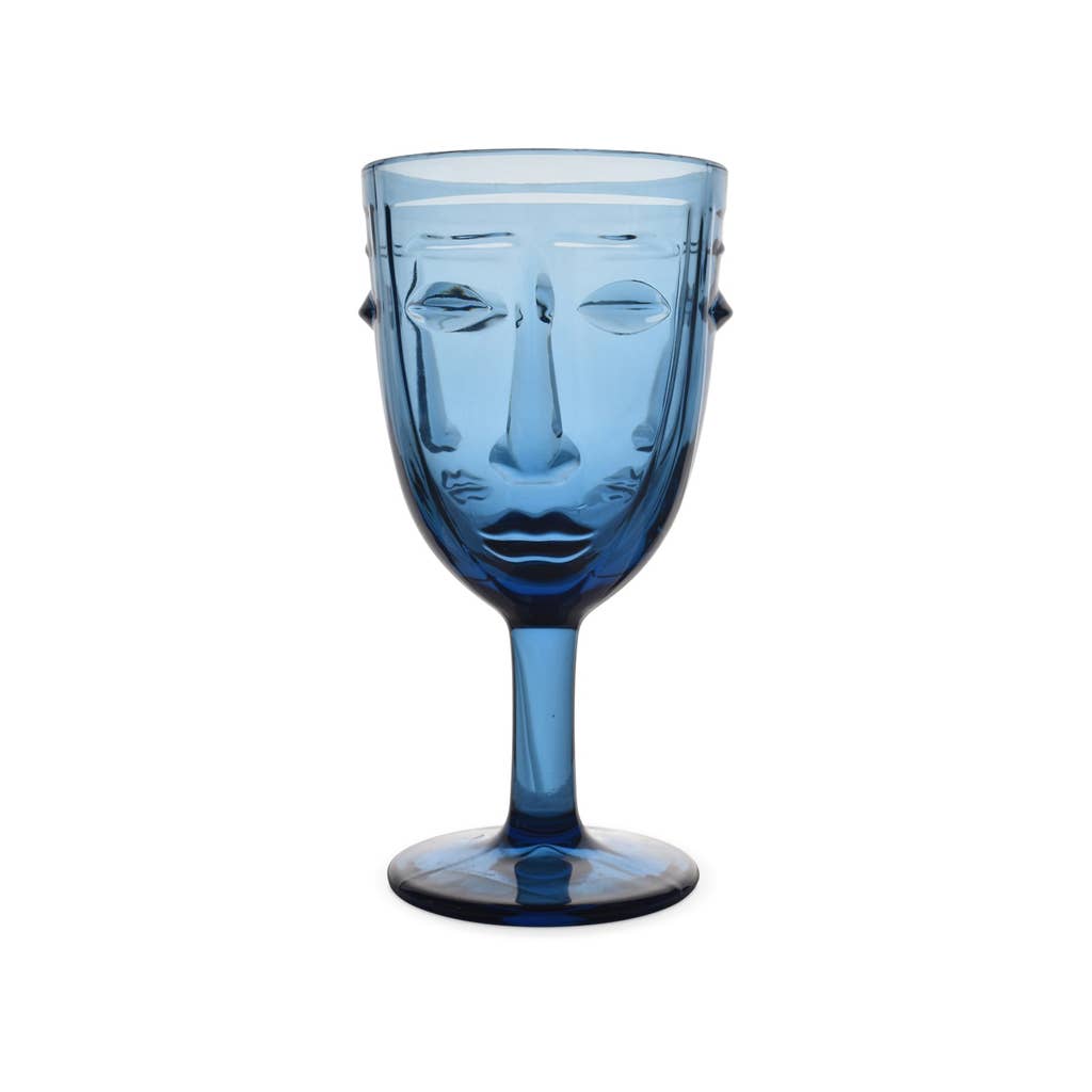 Face Stemmed Glass - Blue