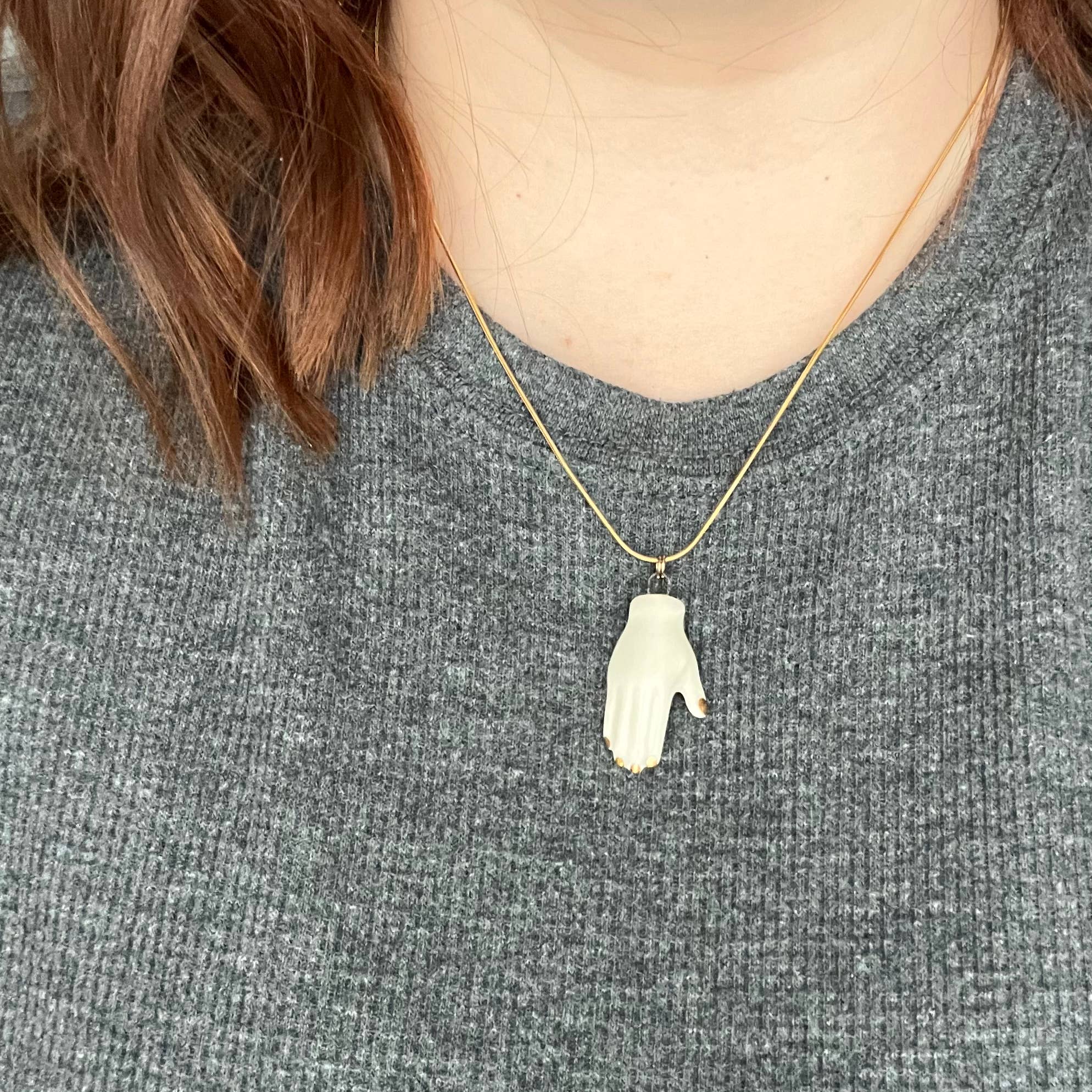 Ceramic White and Gold Hand Pendant Necklace