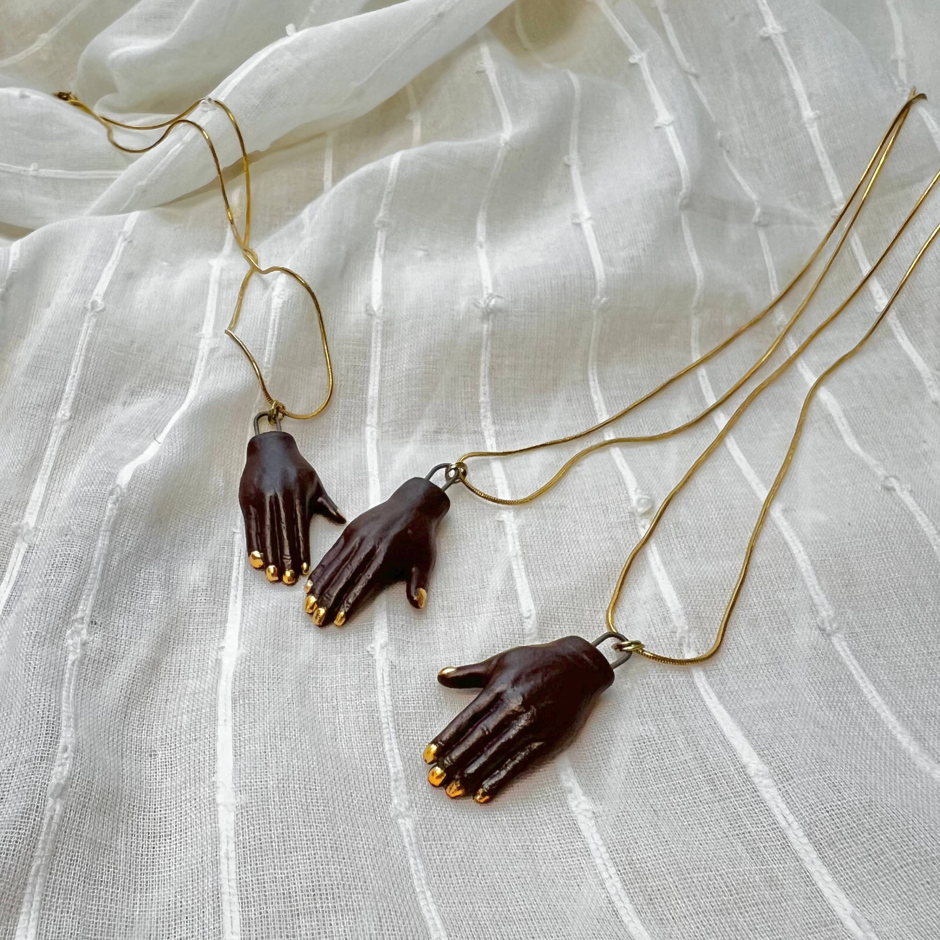 Ceramic Brown and Gold Handpainted Pendant Necklace
