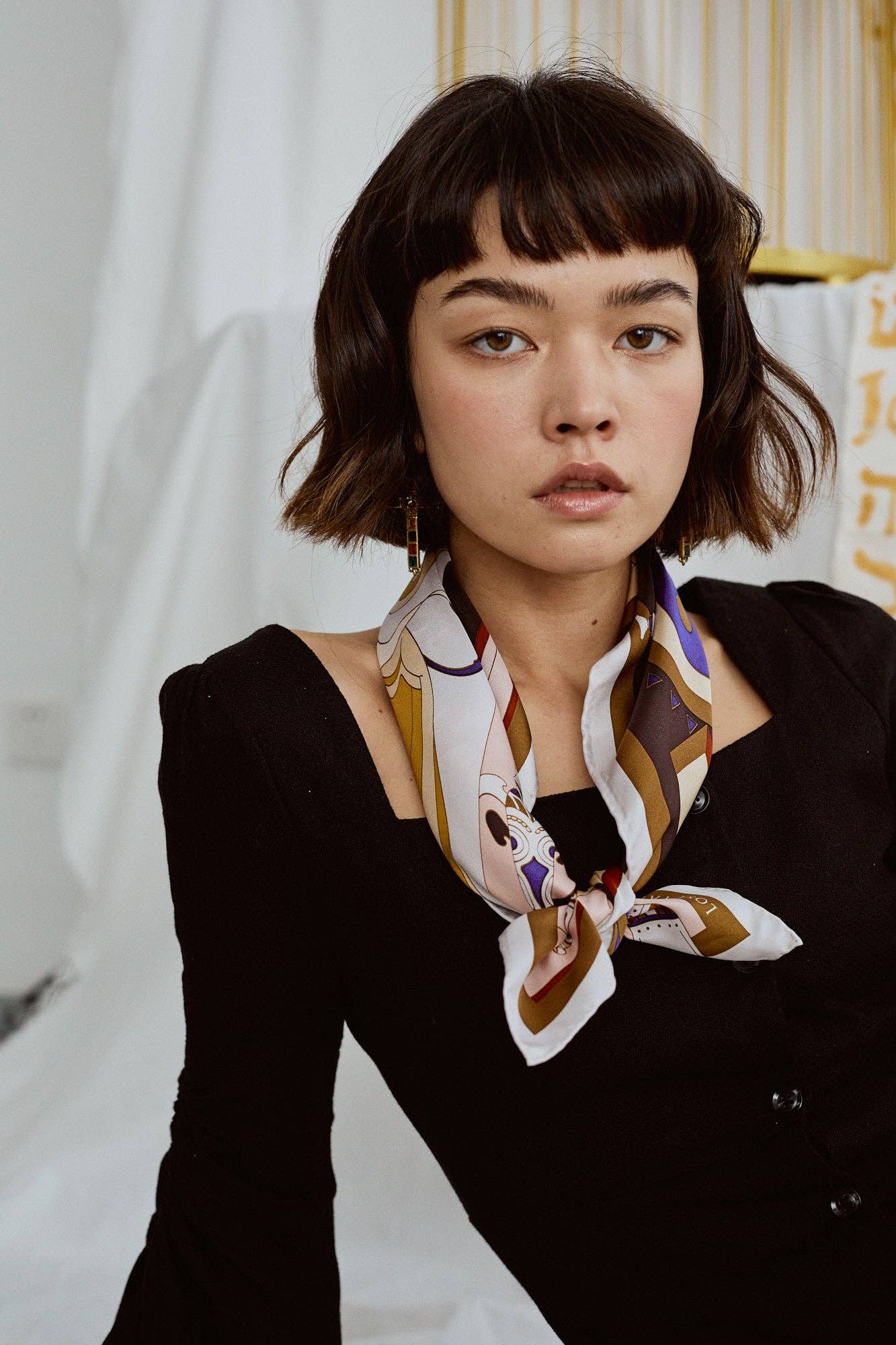 "The Kiss" Bandana Silk Scarf: Pink & Brown