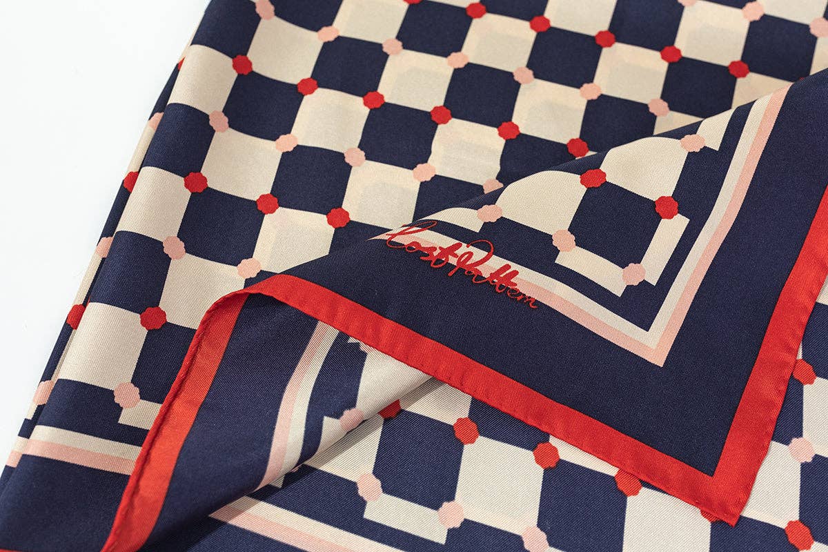 "Checkerboard" Silk Bandana: Americana / 65cm*65cm