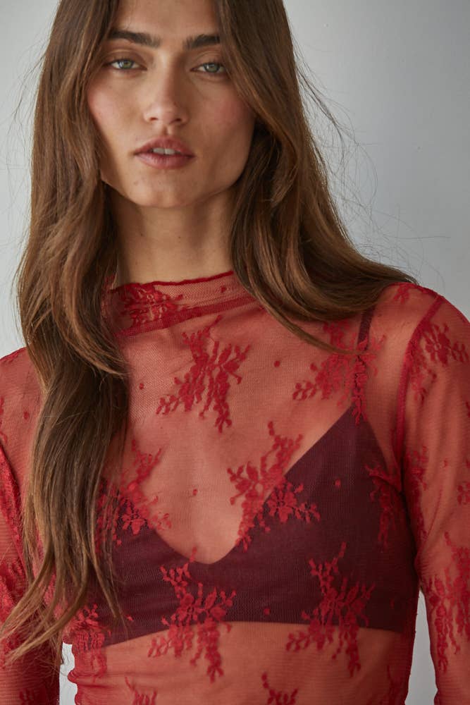 Lace Longsleeve Layering Top: Ruby