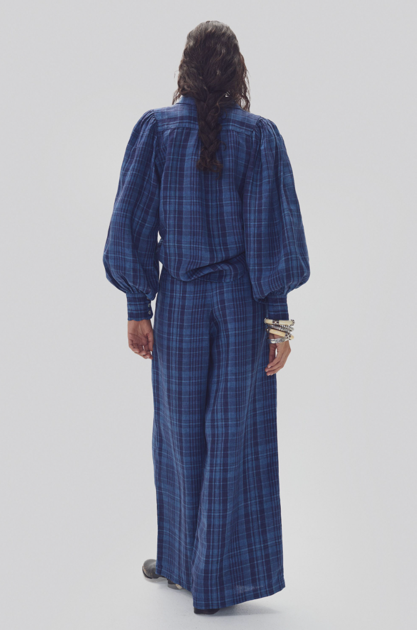 Culotte Linen Pants - Ocean Checks