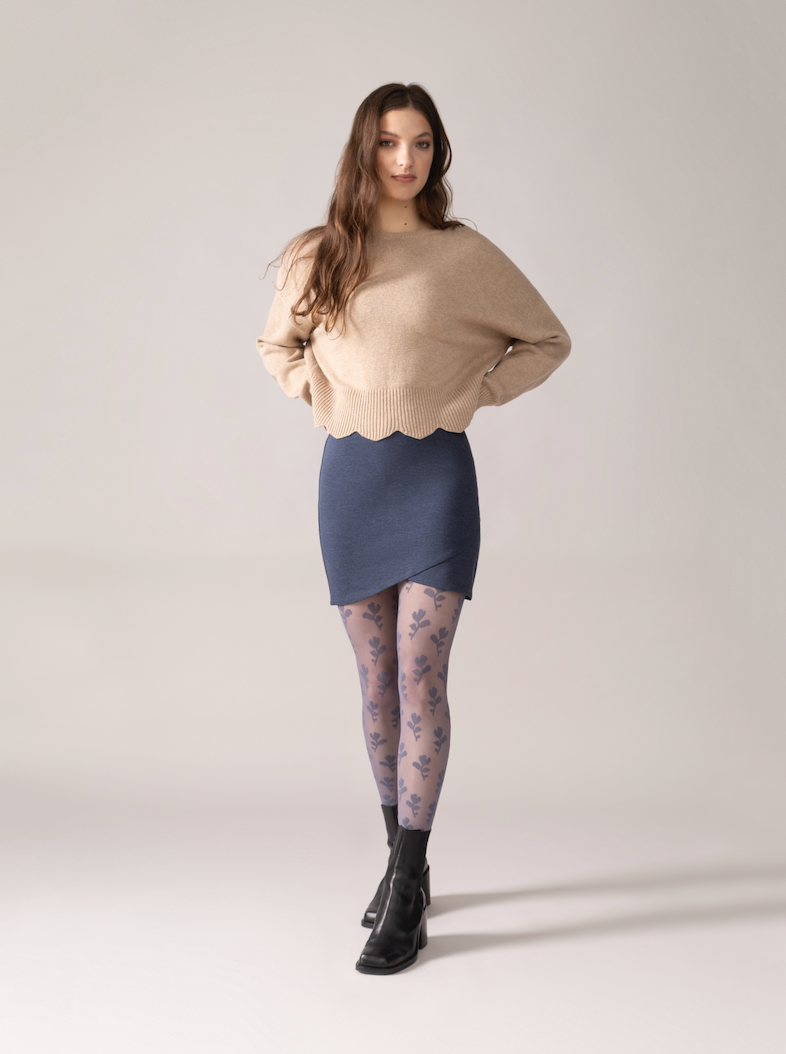 Floral Pattern Tights:  Denim Blue