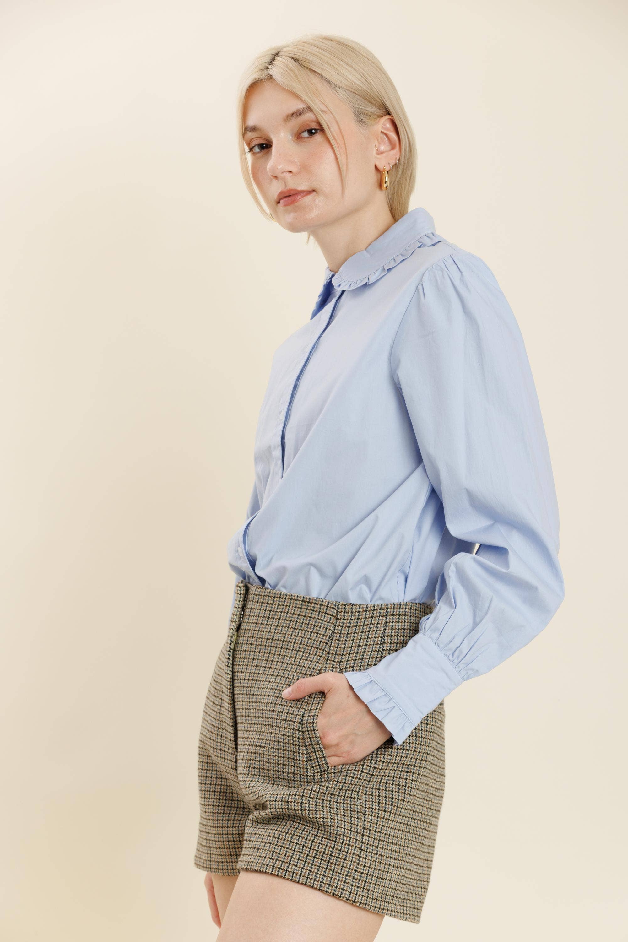 Ruffle Button Down Shirt