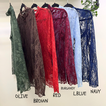 Blue Floral Lace Long Sleeve Top