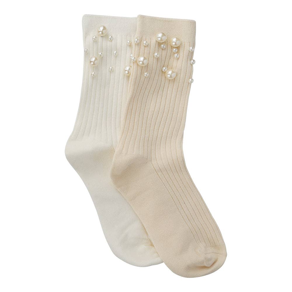PEARL RIBBED SOCKS: Cream
