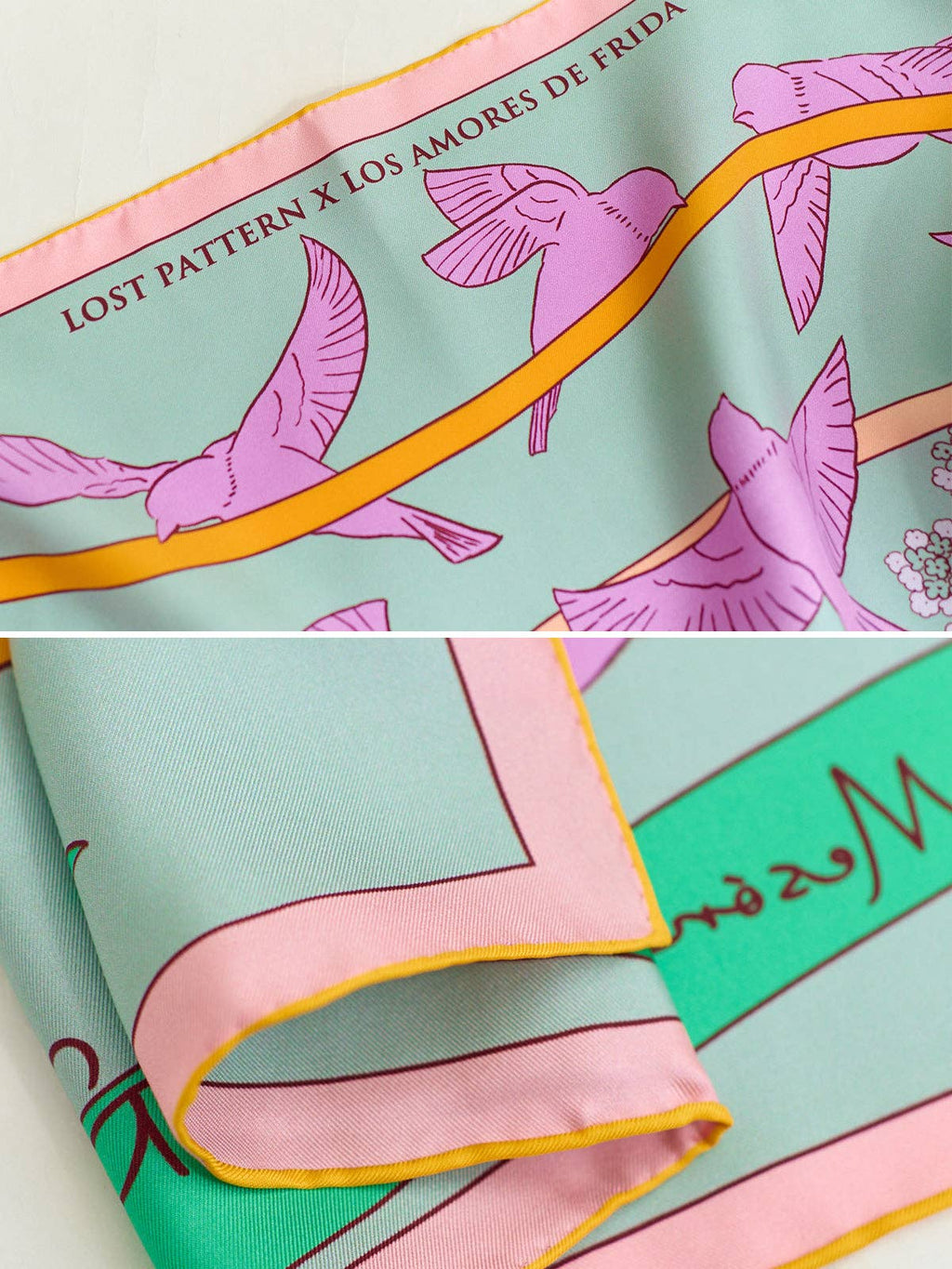 FRIDA x LOST PATTERN "House of Frida" Silk Bandana Scarf:  Pink