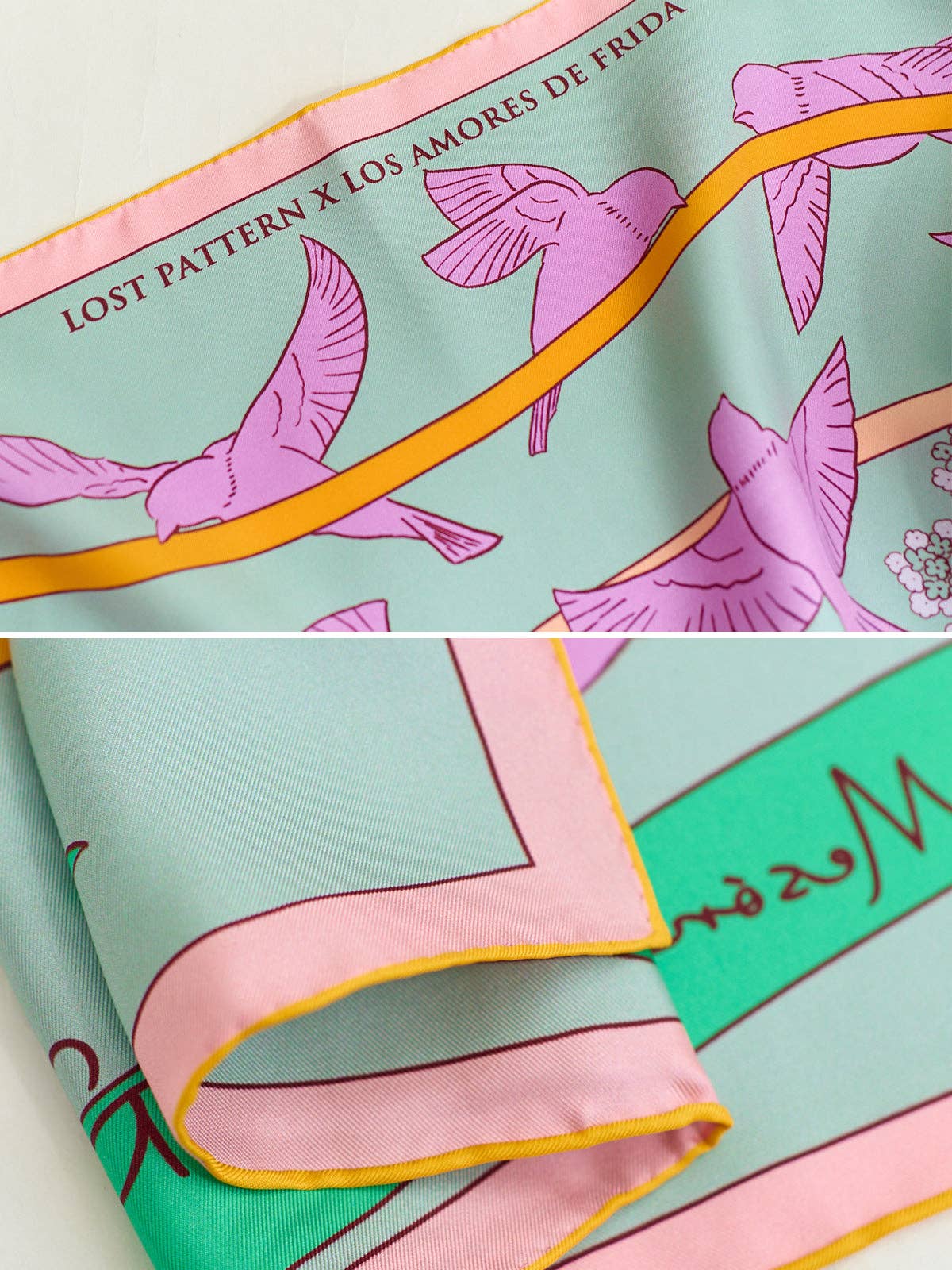 FRIDA x LOST PATTERN "House of Frida" Silk Bandana Scarf:  Pink