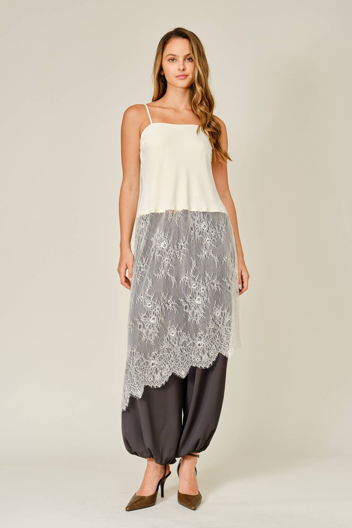 Lace Layered Asymmetric Skirt Top