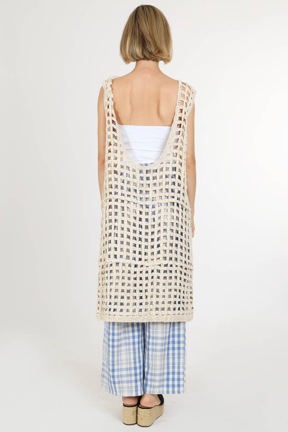 Hollow Out Net Cable Knit Sleeveless Midi Dress QM3032