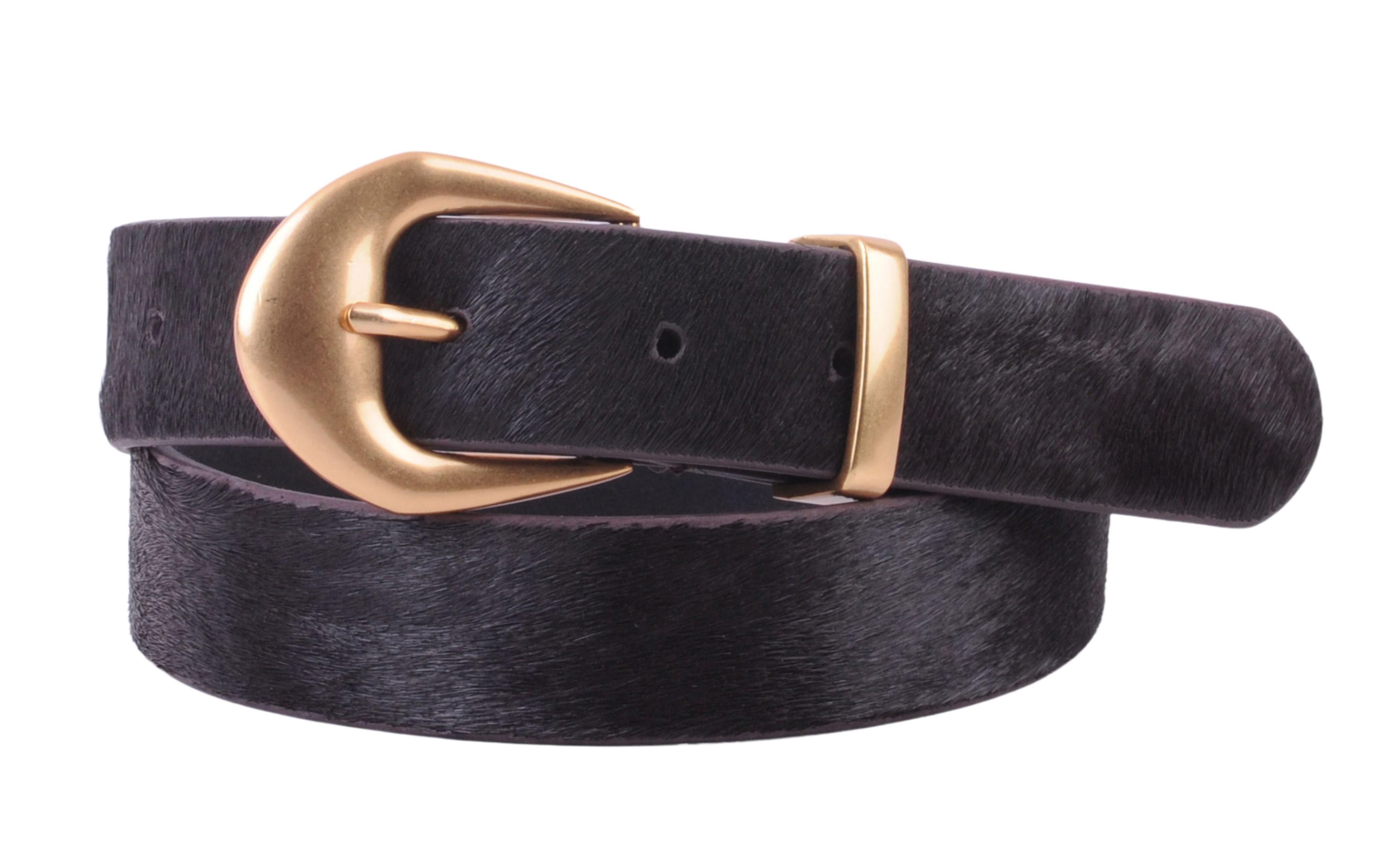 Calf Hair Belt with Gold Buckle:  Burgundy
