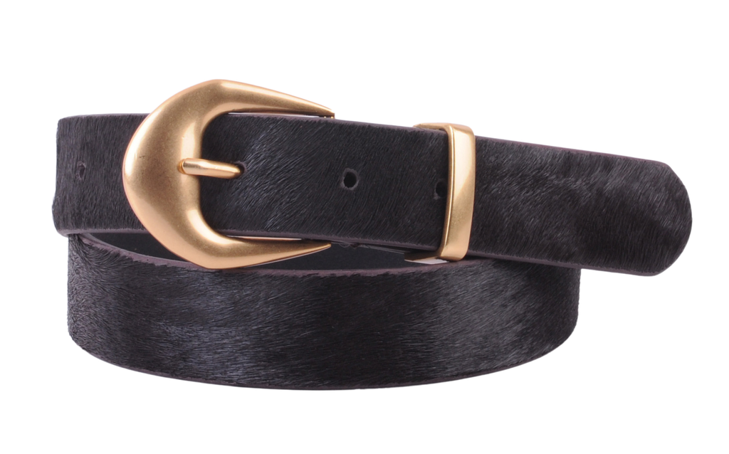 Calf Hair Belt with Gold Buckle:  Chocolate