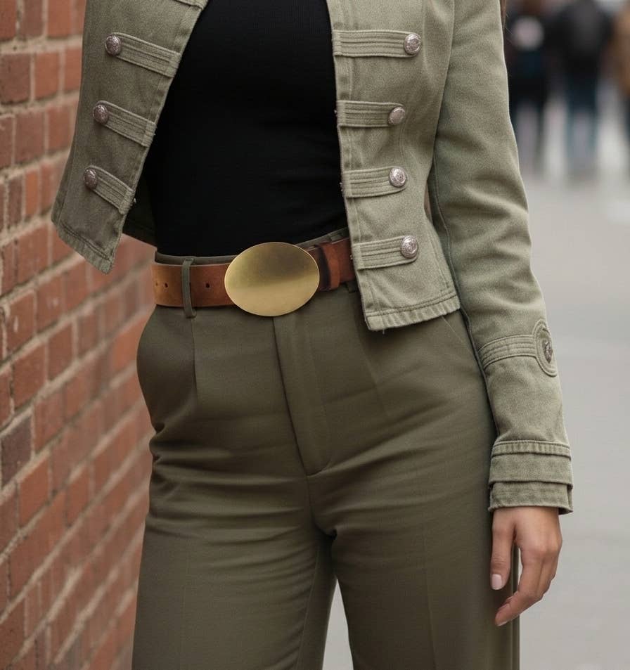 Suede belt with Oval Buckle