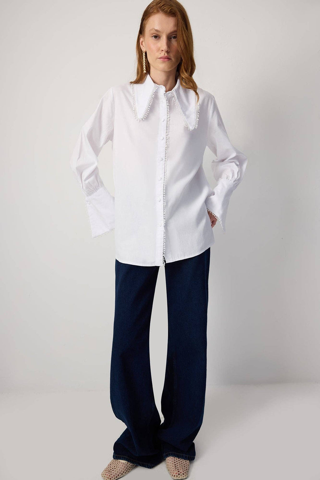 Embroidered Collar Cotton Shirt