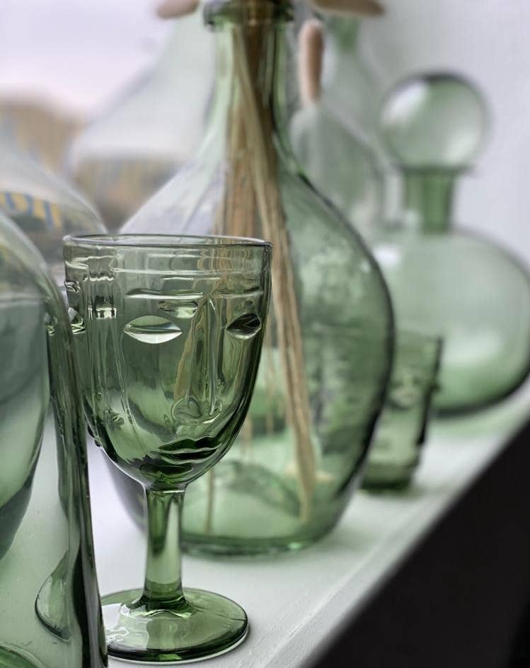 Face Stemmed Glass - Green
