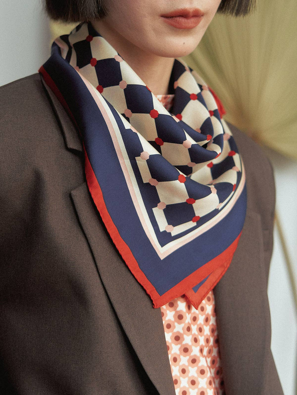 "Checkerboard" Silk Bandana: Americana / 65cm*65cm