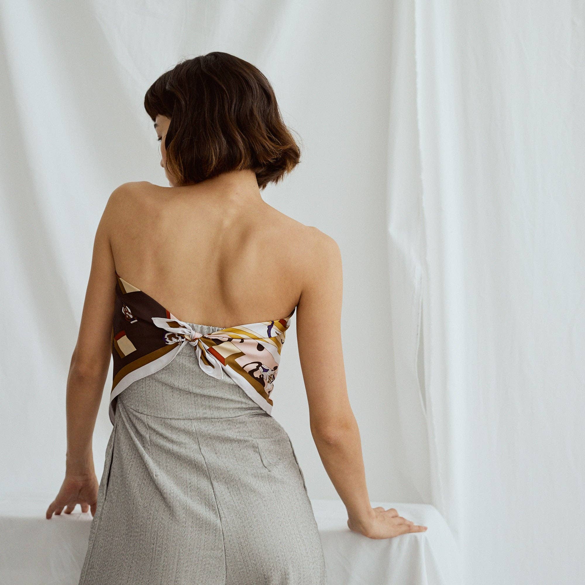 "The Kiss" Bandana Silk Scarf: Pink & Brown