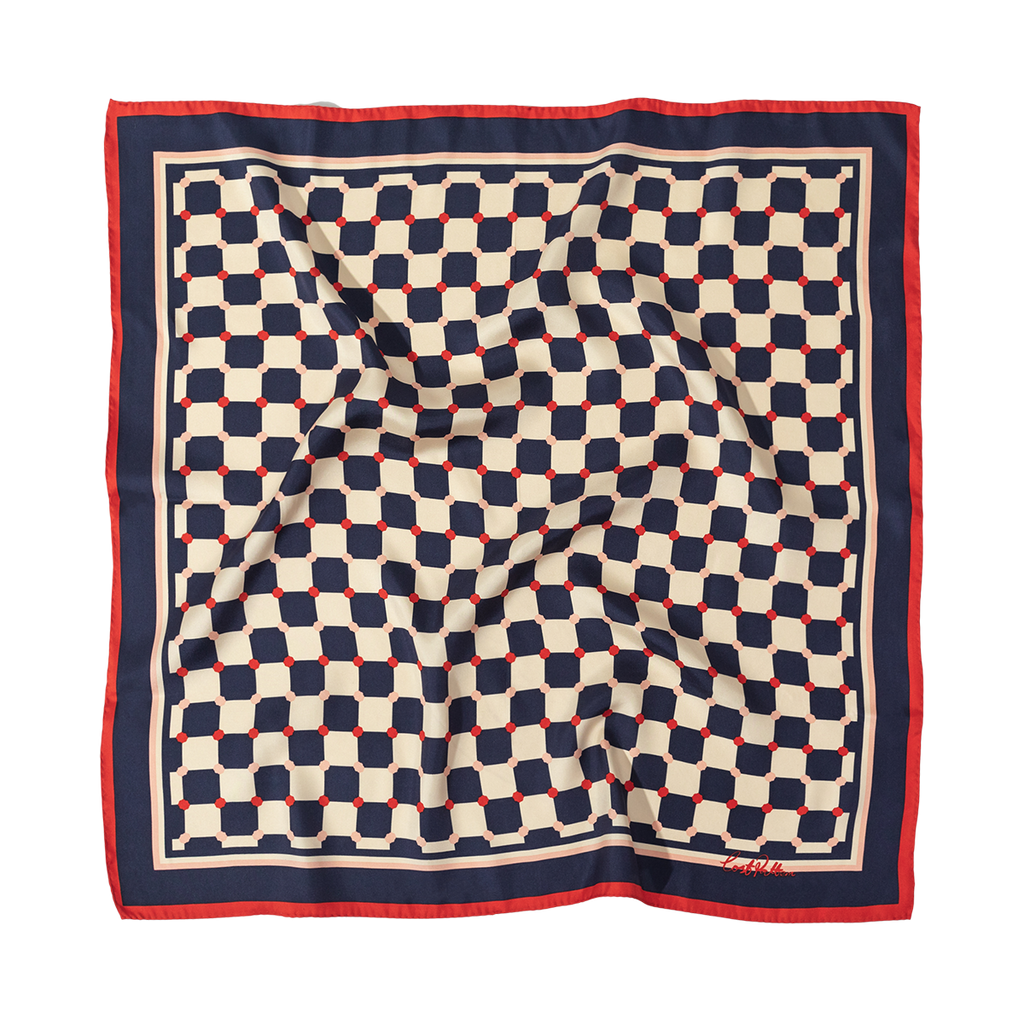"Checkerboard" Silk Bandana: Americana / 65cm*65cm