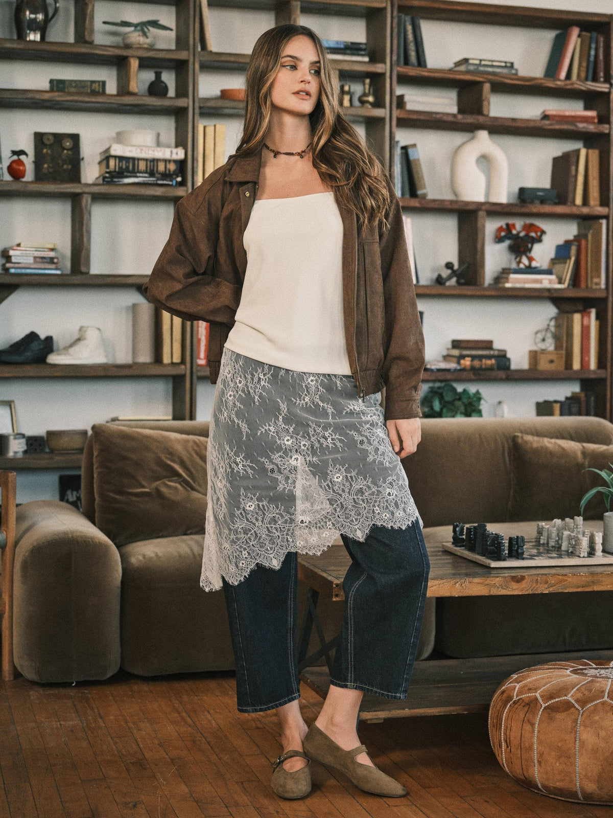 Lace Layered Asymmetric Skirt Top