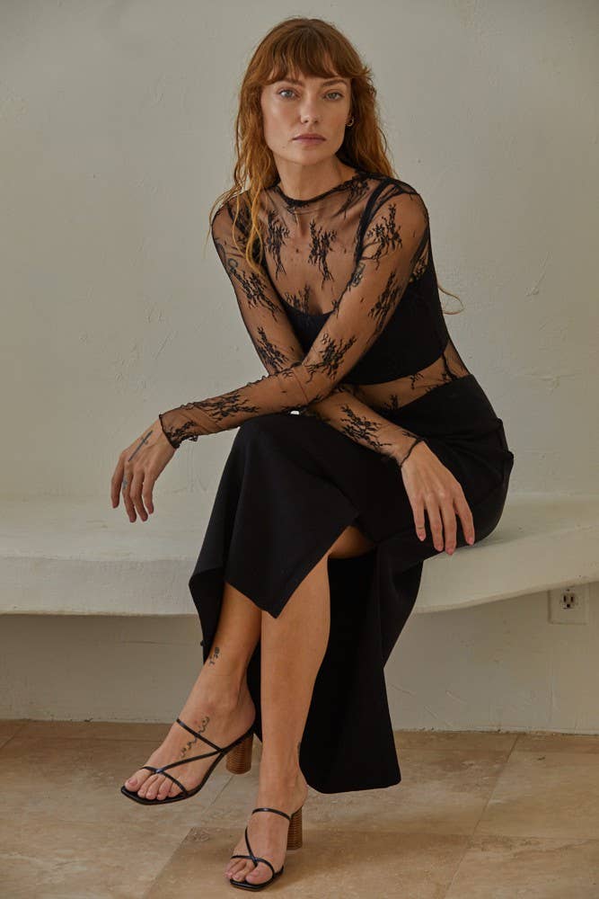 Lace Longsleeve Layering Top:  Black