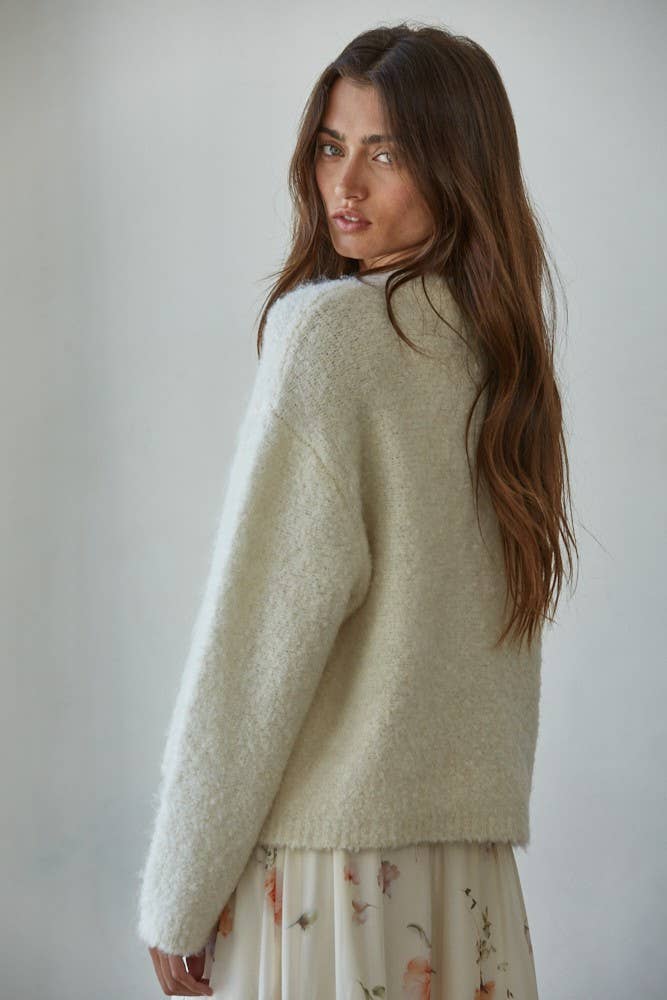 Knit Button Down Cardigan:  Cream