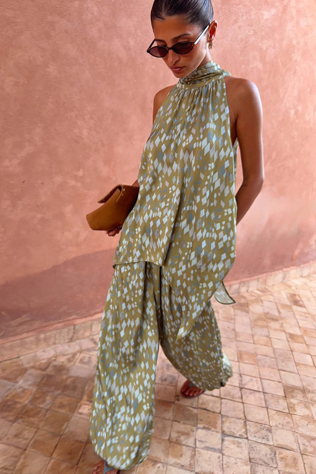 never fully dressed Green Diamond Print Halter Top