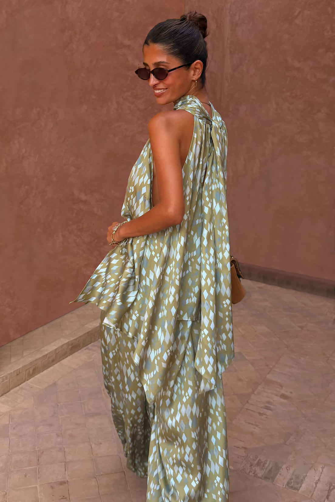 never fully dressed Green Diamond Print Halter Top