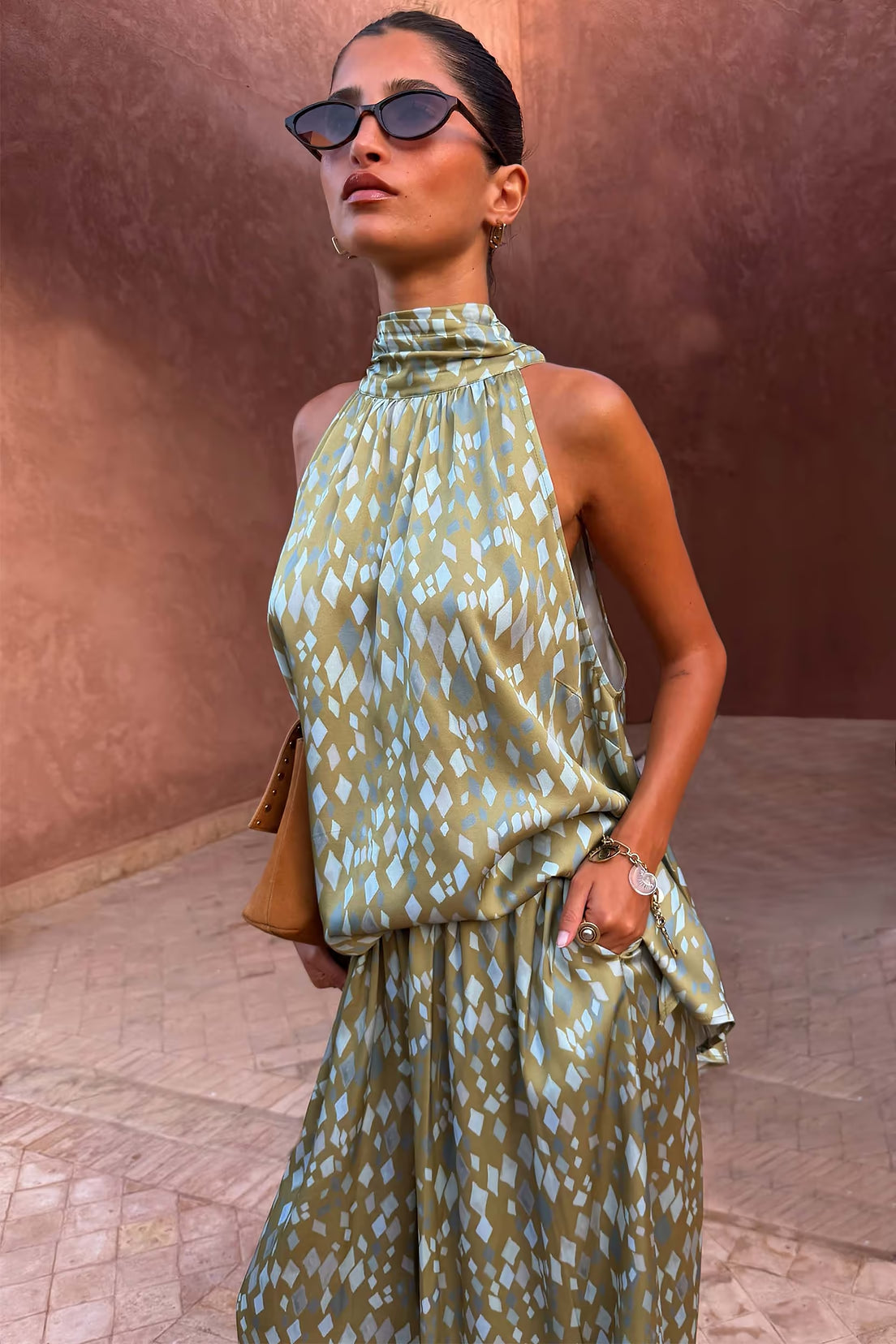 never fully dressed Green Diamond Print Halter Top