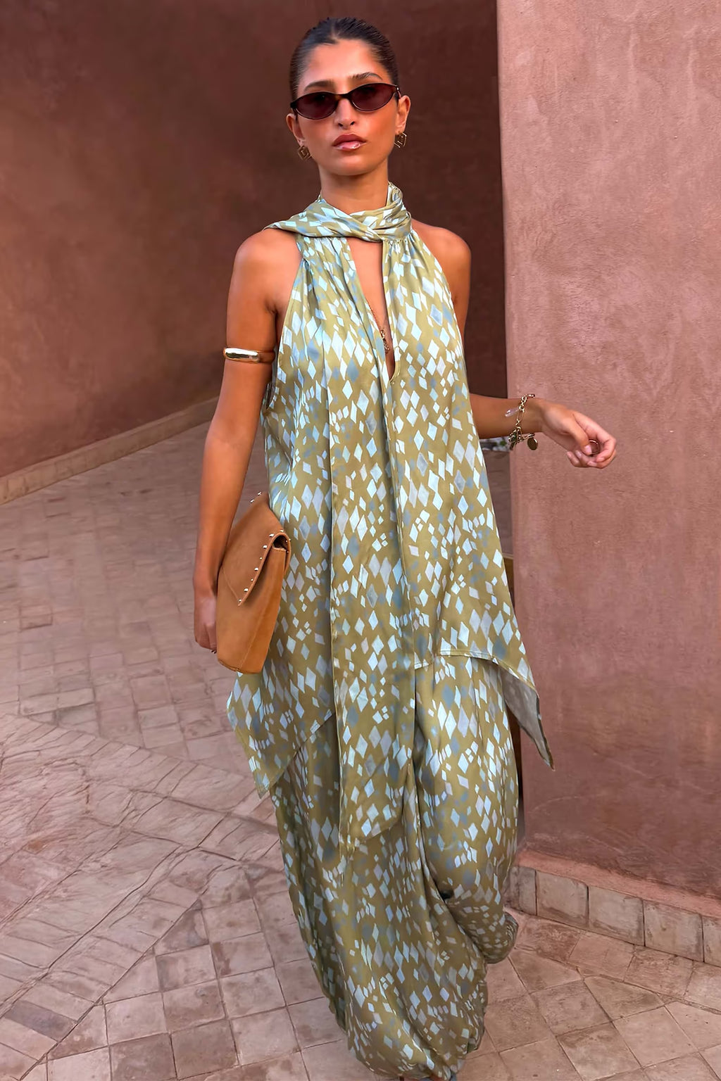 never fully dressed Green Diamond Print Halter Top