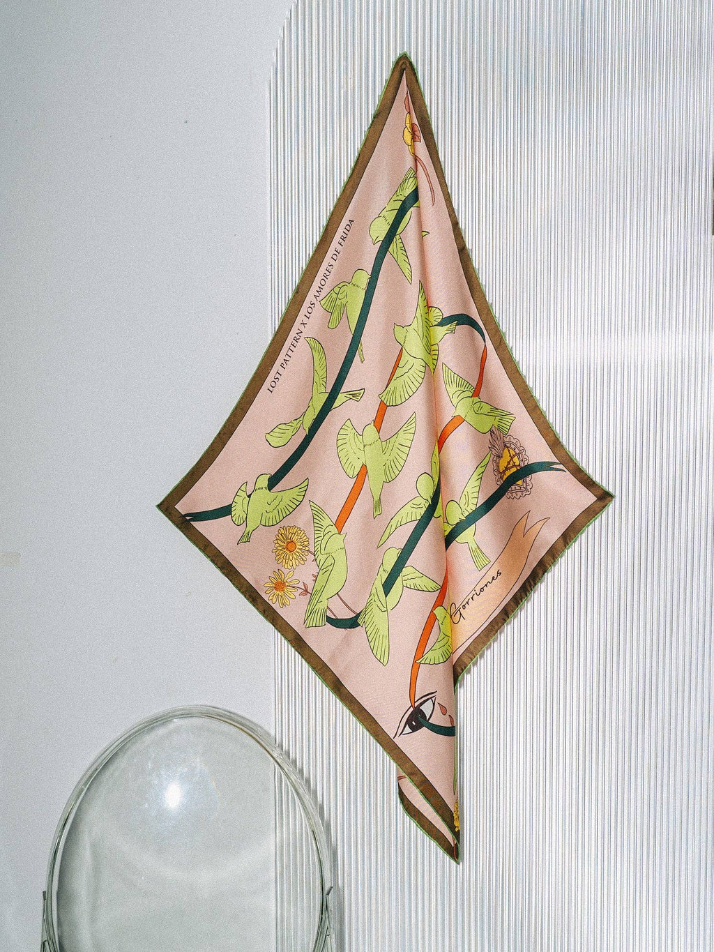 FRIDA x LOST PATTERN "House of Frida" Silk Bandana Scarf:  Neon Green