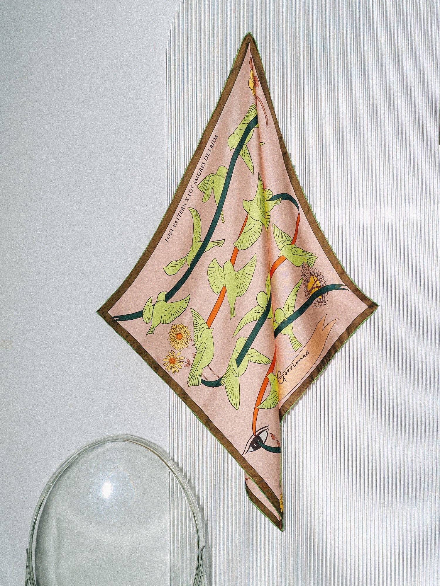 FRIDA x LOST PATTERN "House of Frida" Silk Bandana Scarf:  Neon Green