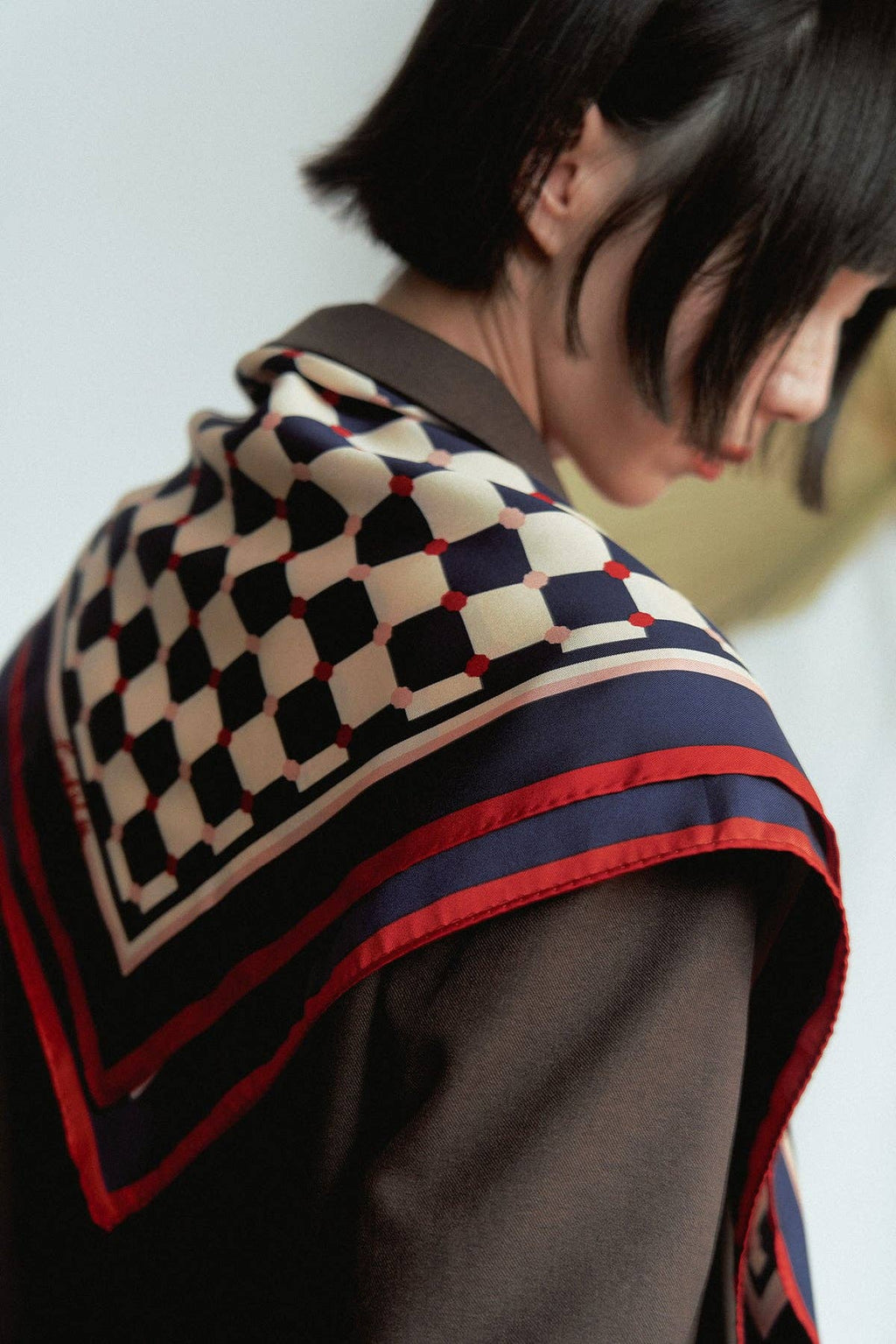 "Checkerboard" Silk Bandana: Americana / 65cm*65cm