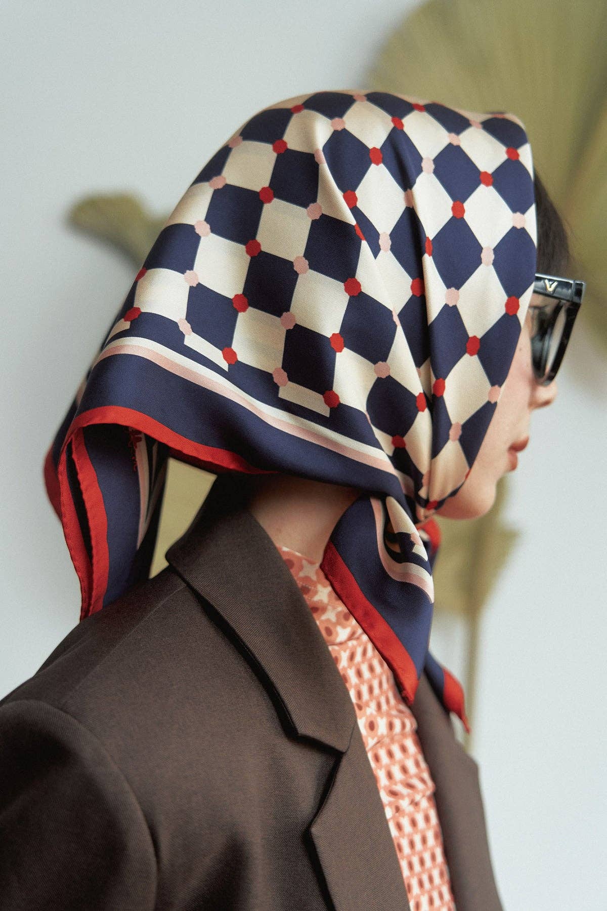 "Checkerboard" Silk Bandana: Americana / 65cm*65cm