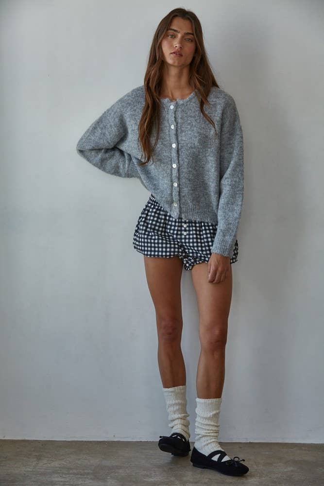 Knit Button Down Cardigan: Grey